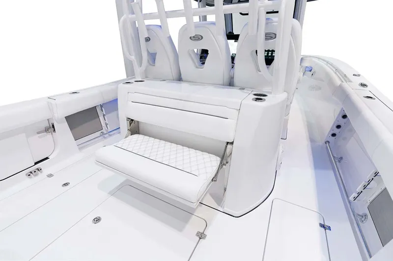 Slide: The Image of Manufacturer Provided Image: 2025 Sportsman Open 352 Center Console interior with foldable seating and modern design. - 15