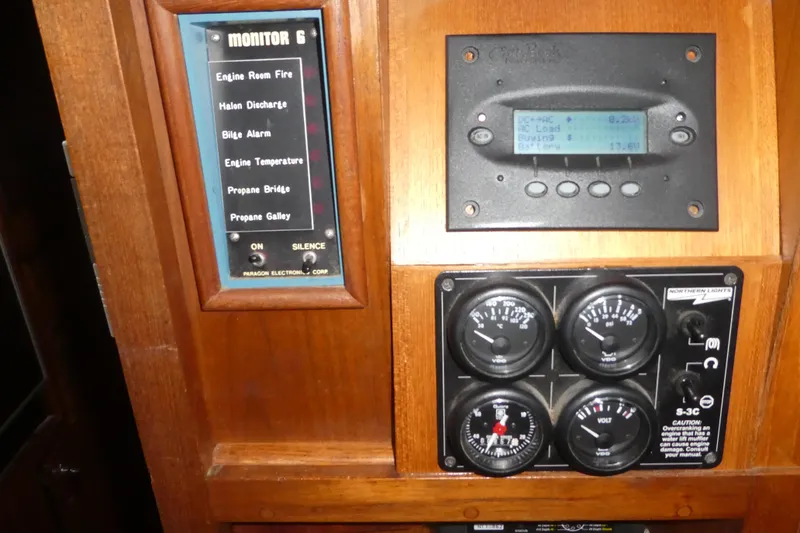 Slide: The Image of Control panel of a 1979 Hiptimco 40' Trawler with various gauges and indicators. - 22