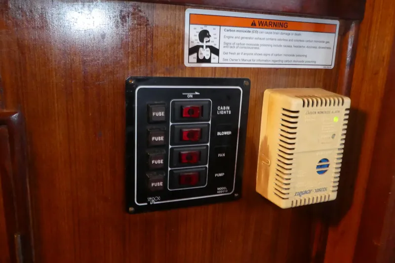 Slide: The Image of Control panel and carbon monoxide alarm on 1979 Hiptimco 40' Trawler. - 26