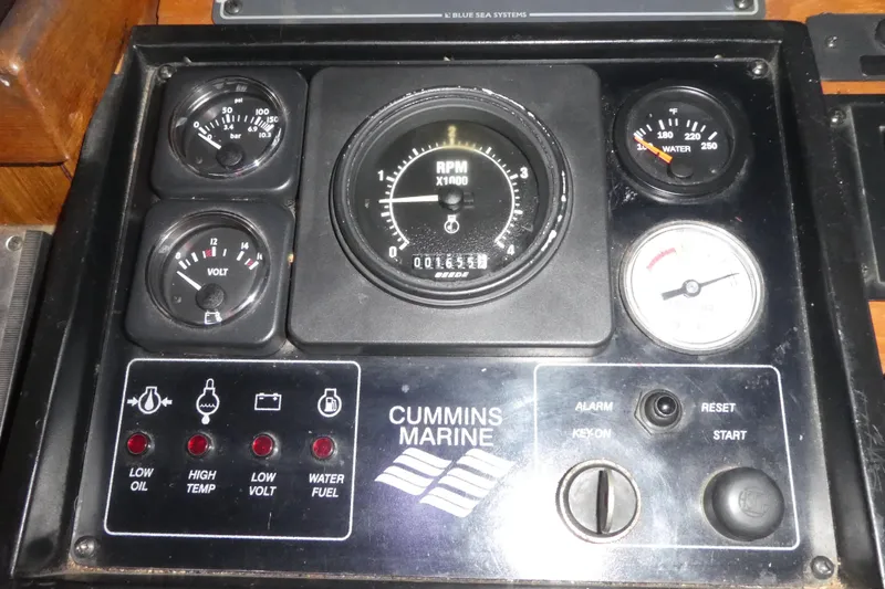 Slide: The Image of Control panel of a 1979 Hiptimco 40' Trawler with Cummins Marine gauges. - 6