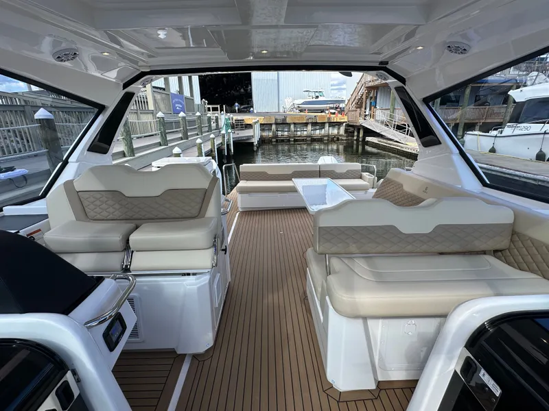 Slide: The Image of Luxurious interior of 2025 Aquila 36 Sport yacht with elegant seating and modern design. - 26