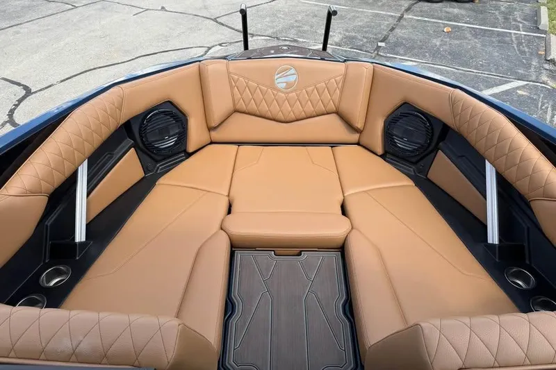Slide: The Image of 2026 Tigé Z3 boat interior with tan leather seating and modern design. - 15