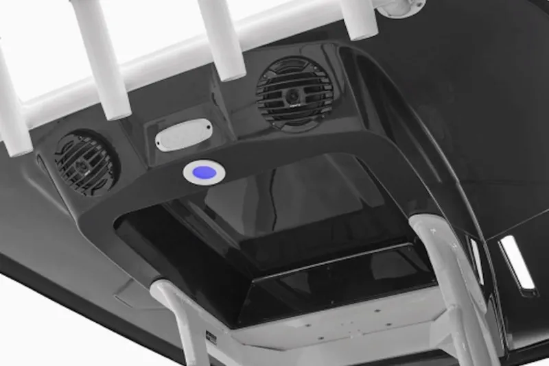 Slide: The Image of 2026 Yamaha Boats 252 FSH Sport interior detail with speakers and modern design elements. - 2