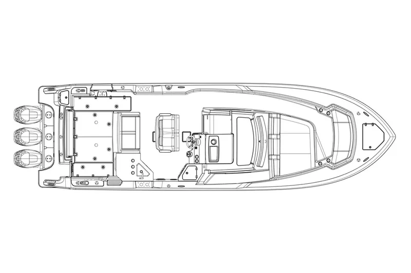 Slide: The Image of Manufacturer Provided Image: Top view schematic of a 2020 Boston Whaler 350 Realm boat layout. - 6