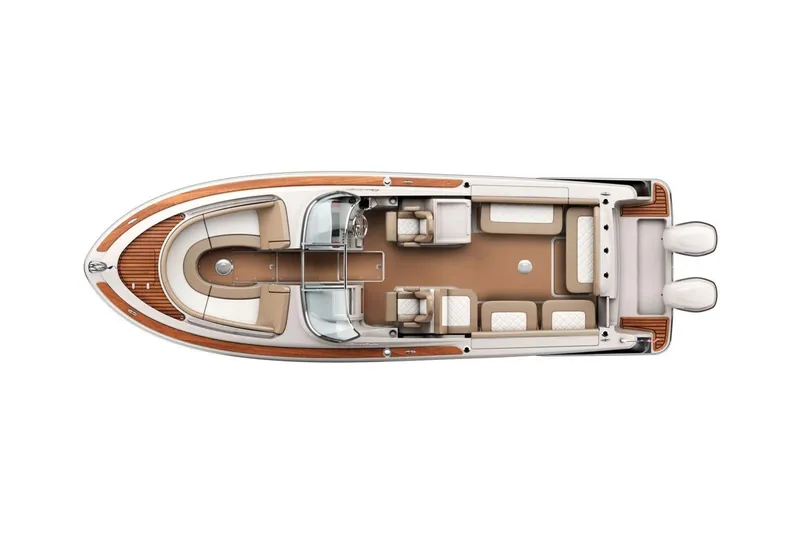 Slide: The Image of Manufacturer Provided Image: 2017 Chris-Craft Calypso 26 boat, top view, showcasing seating and dual outboard engines. - 67