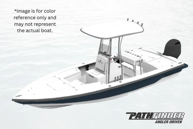 The Image of 2026 Pathfinder 2300 HPS boat, white with T-top, on water, for color reference only. - 0