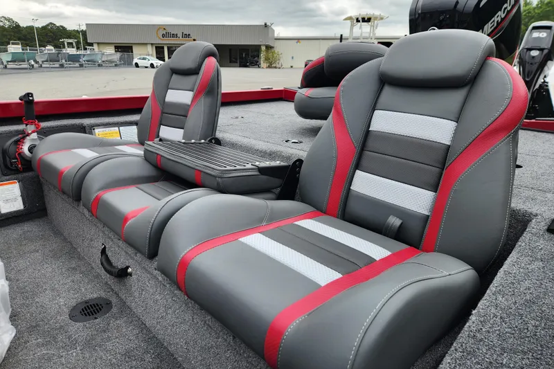 Slide: The Image of 2026 Ranger RT178 boat interior with gray and red seating, featuring modern design and comfort. - 12