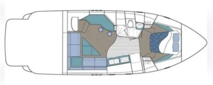 Slide: The Image of 2008 Cruisers 420 Express yacht floor plan with bedroom, bathroom, and kitchen layout. - 18