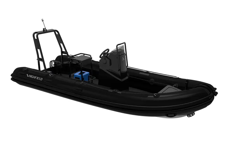 Slide: The Image of Manufacturer Provided Image: 2025 Highfield Patrol 500 black inflatable boat, side view. - 6