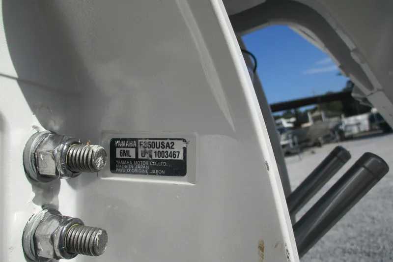 Slide: The Image of Close-up of Yamaha engine label on 2026 Sea Fox 328 Commander boat. - 25