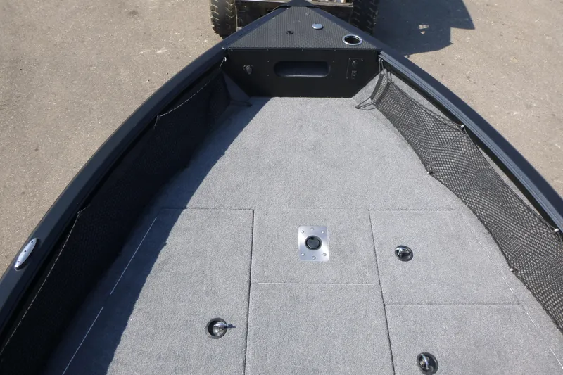 Slide: The Image of 2022 Ranger VS1882SC Angler boat deck with carpet and storage compartments. - 6