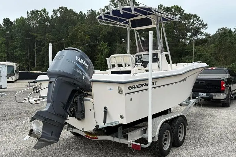 Slide: The Image of 2005 Grady-White Escape 209 boat on trailer with Yamaha outboard motor. - 3