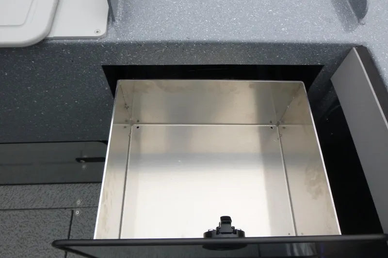 Slide: The Image of Storage compartment in 2026 KingFisher 2025 Escape boat, featuring sleek metallic interior design. - 20