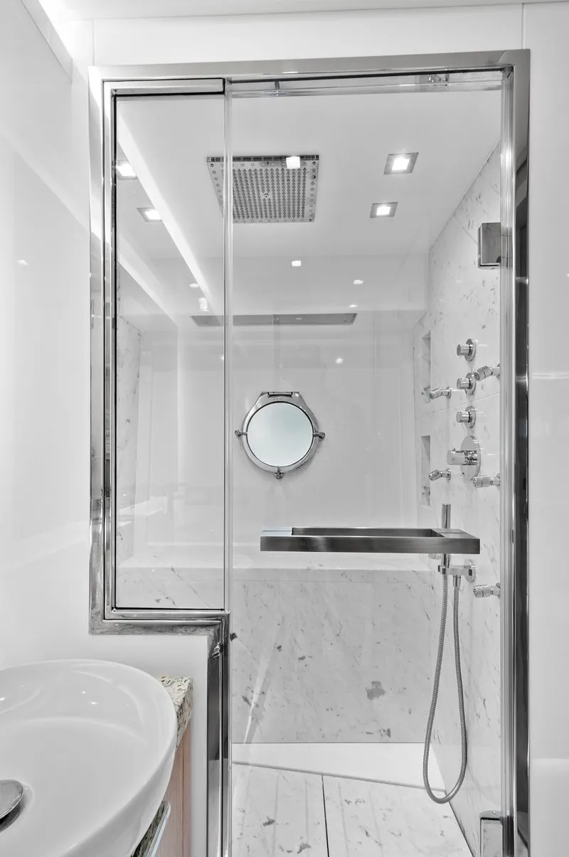 Slide: The Image of Luxurious bathroom in 2021 Monte Carlo Yachts MCY 76 Skylounge with modern shower design. - 30