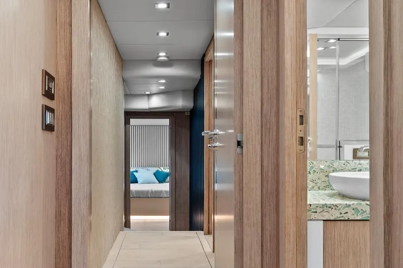 Slide: The Image of Luxurious interior of 2021 Monte Carlo Yachts MCY 76 Skylounge, featuring modern design and elegant finishes. - 31