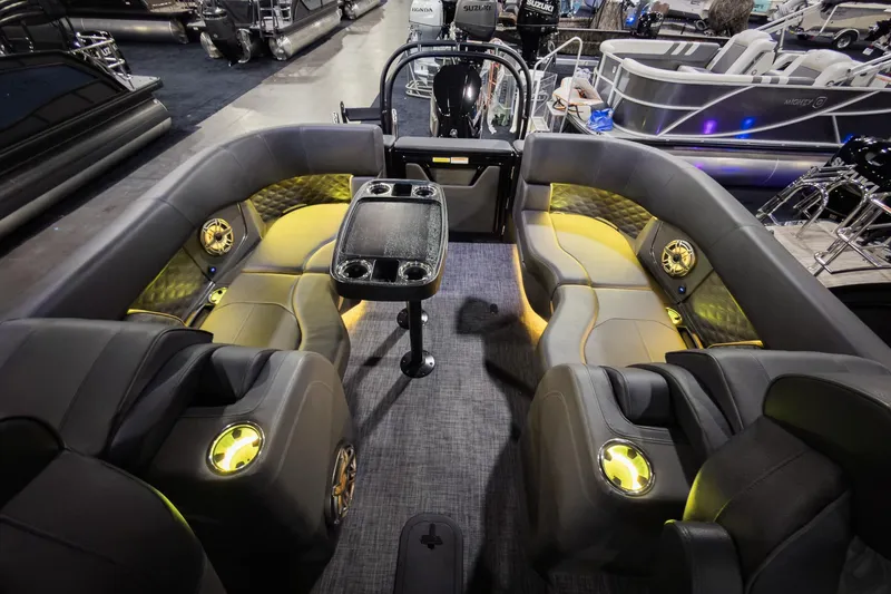 Slide: The Image of Luxurious interior of 2026 Godfrey SanPan 25' Split Bench Windshield pontoon boat. - 29