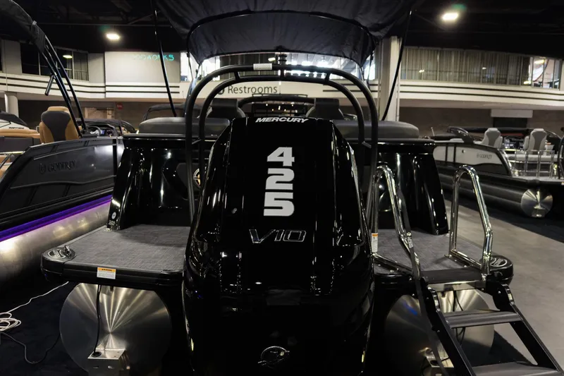 Slide: The Image of 2026 Godfrey SanPan 25' Split Bench Windshield boat with Mercury 425 V10 engine. - 5