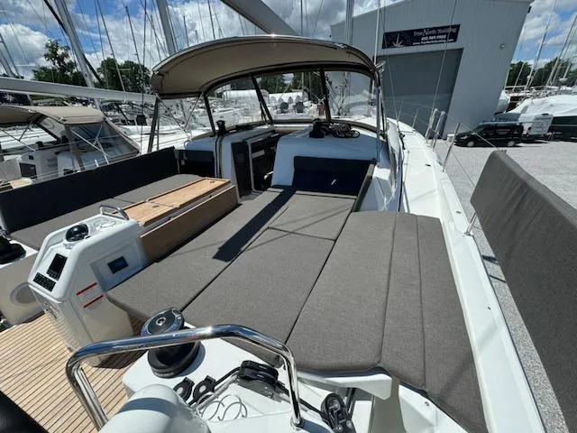 Slide: The Image of 2023 Jeanneau Sun Odyssey 490 sailboat with spacious deck and modern design. - 23