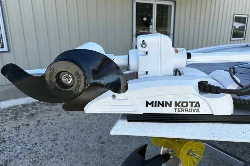 Slide: The Image of Minn Kota Terrova motor on 2026 Xpress H20B Bay boat, close-up view. - 8