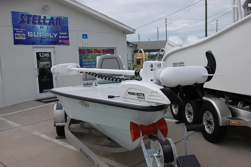 Slide: The Image of Boat with Minn Kota Terrova motor at Stellar Marine Supply, TEXAR 16 model, 2026. - 4