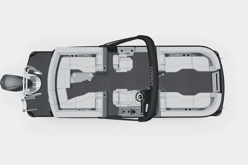 Slide: The Image of Top view of 2026 Godfrey Sanpan 25' Ultra Lounge Tritoon boat interior. - 3