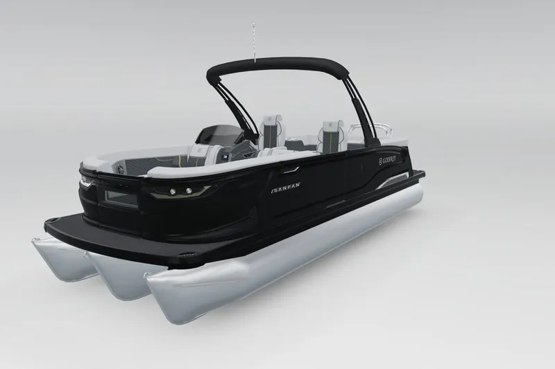 Slide: The Image of 2026 Godfrey Sanpan 25' Ultra Lounge Tritoon, sleek black design, modern luxury pontoon boat. - 6