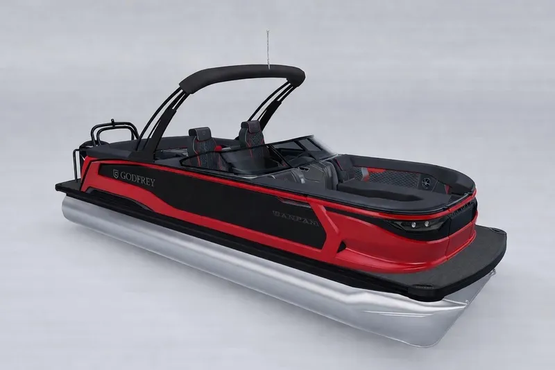 The Image of 2026 Godfrey Sanpan 25' Ultra Lounge Tritoon in red and black. - 0
