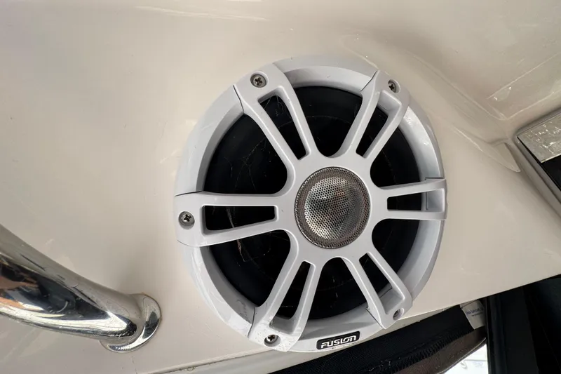 Slide: The Image of Close-up of a Fusion speaker on a 2019 Regal 42 Fly yacht. - 18