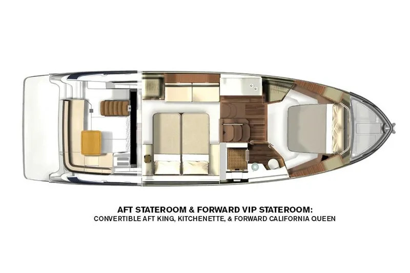 Slide: The Image of Manufacturer Provided Image: 2019 Regal 42 Fly yacht floor plan with aft stateroom, kitchenette, and forward VIP stateroom. - 71