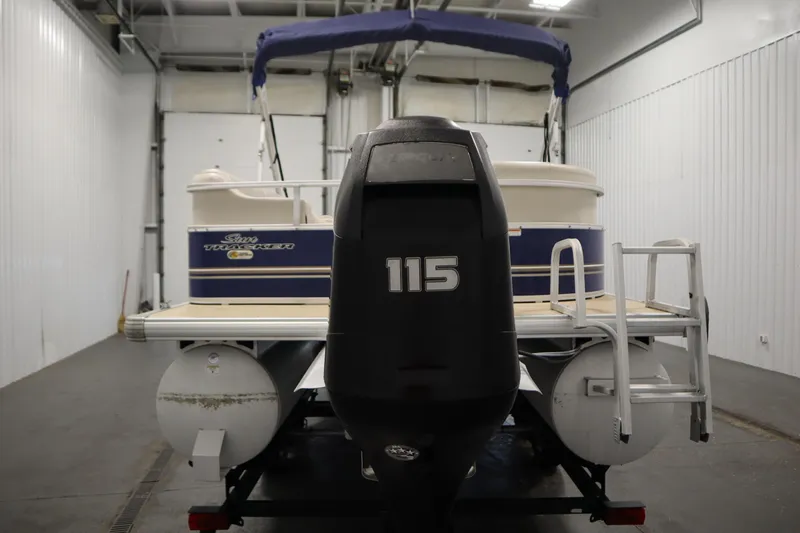 Slide: The Image of 2014 Sun Tracker Party Barge 24 DLX with 115 HP engine in storage. - 5