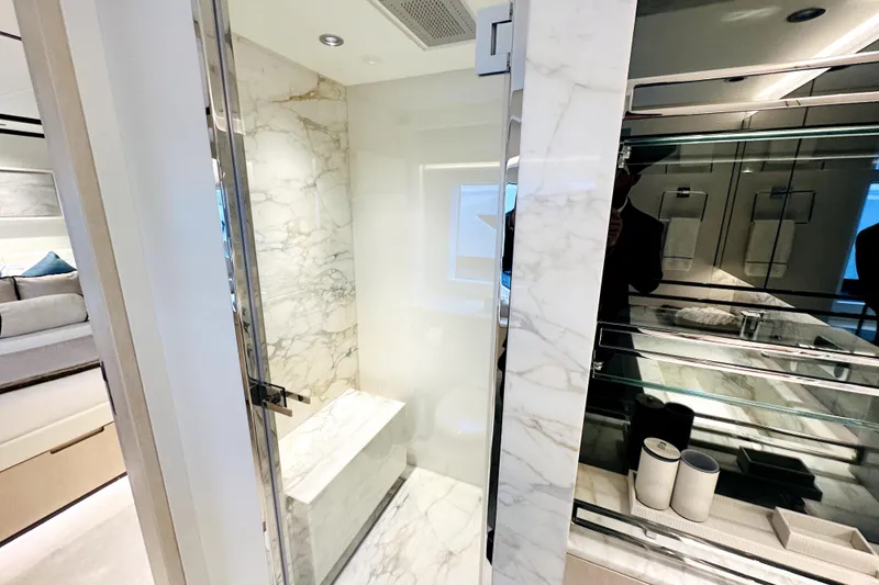 Slide: The Image of Luxurious marble bathroom interior on 2023 Majesty 120 yacht. - 14