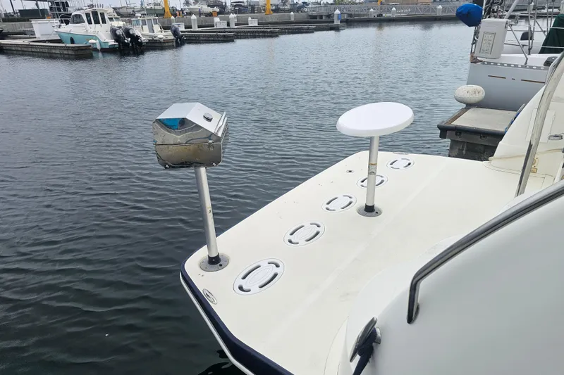 Slide: The Image of 2005 Sea Ray 390 Motor Yacht docked at marina, rear deck view. - 12