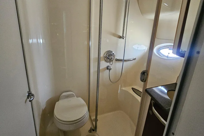 Slide: The Image of Bathroom interior of 2005 Sea Ray 390 Motor Yacht with shower and toilet. - 36