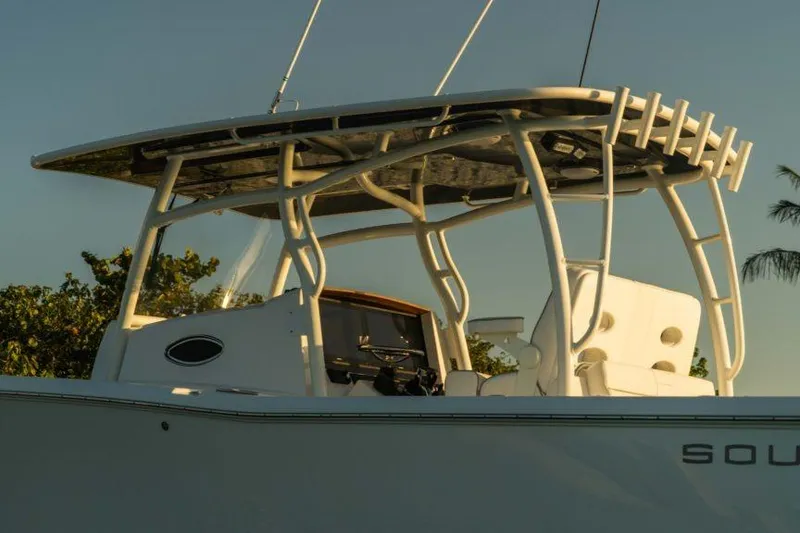 Slide: The Image of 2026 Southport 33 FE boat with sleek design and modern features. - 11