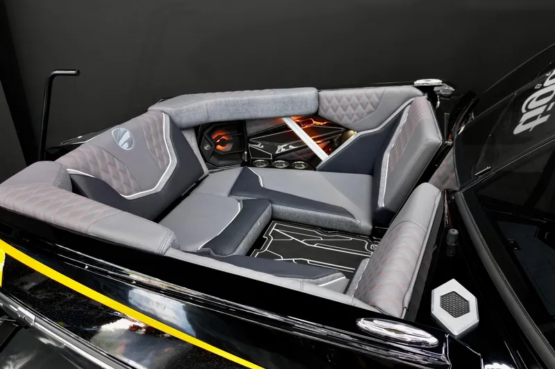 Slide: The Image of Luxurious interior of 2026 Tigé 22RZX boat with modern seating and sleek design. - 13