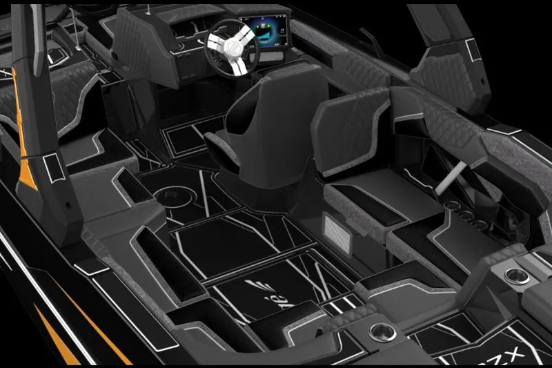 Slide: The Image of 2026 Tigé 22RZX boat interior with modern dashboard and seating design. - 5