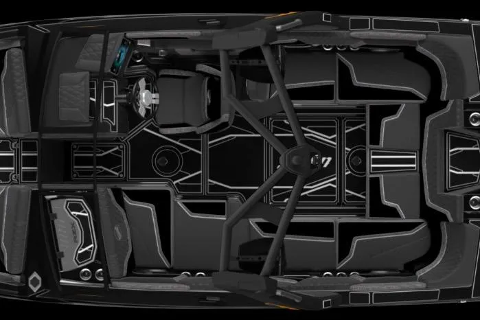 Slide: The Image of Overhead view of 2026 Tigé 22RZX boat interior, showcasing sleek design and seating layout. - 7