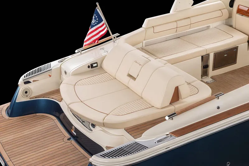 Slide: The Image of 2026 Chris-Craft Launch 31 GT boat with elegant teak deck and signature logo. - 15