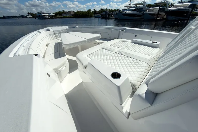 Slide: The Image of Luxurious interior of the 2026 Intrepid 43 Nomad SE yacht. - 15