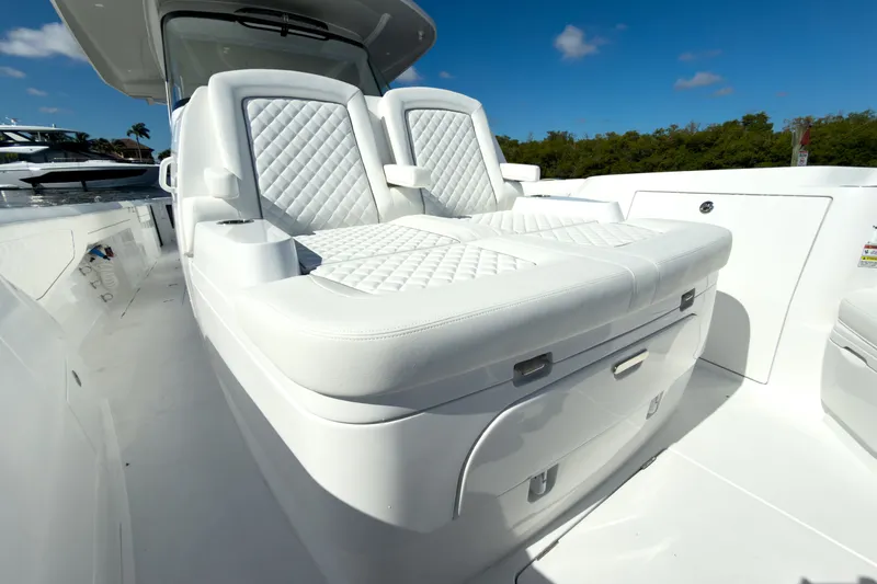 Slide: The Image of Luxurious seating on the 2026 Intrepid 43 Nomad SE yacht. - 16