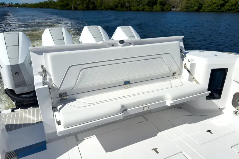 Slide: The Image of Intrepid 43 Nomad SE 2026 featuring luxurious seating on the water. - 5