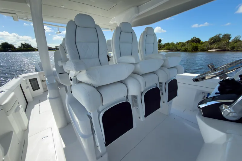 Slide: The Image of Luxurious seating on the 2026 Intrepid 43 Nomad SE yacht. - 8