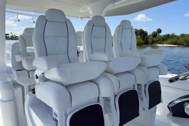 Slide: The Image of Luxurious seating on the 2026 Intrepid 43 Nomad SE yacht. - 9