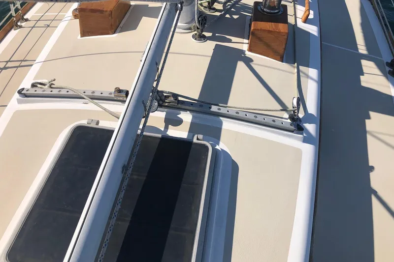 Slide: The Image of 1979 Cape Dory 36 sailboat deck with rigging and hatch details. - 21