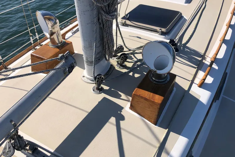 Slide: The Image of Deck of 1979 Cape Dory 36 sailboat with rigging and ventilation details. - 22
