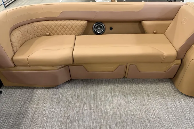 Slide: The Image of Luxurious tan seating on 2026 Godfrey Sweetwater 22' Split Bench Tritoon. - 4