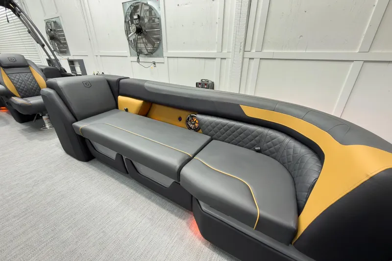 Slide: The Image of Luxurious seating on 2026 Godfrey Sweetwater 22' Split Bench Tritoon, featuring sleek design and comfort. - 14