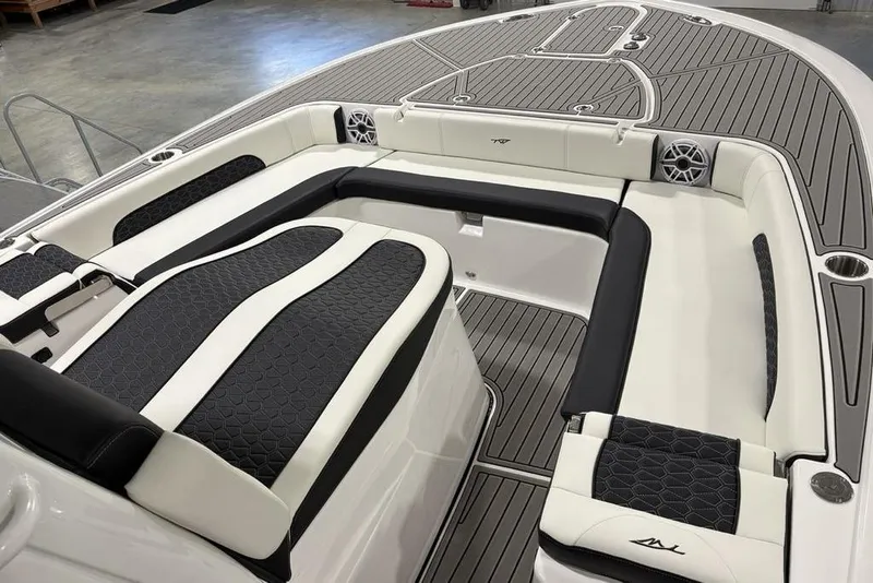 Slide: The Image of 2025 Tidewater 3100 Carolina Bay boat interior with sleek seating and modern design. - 8