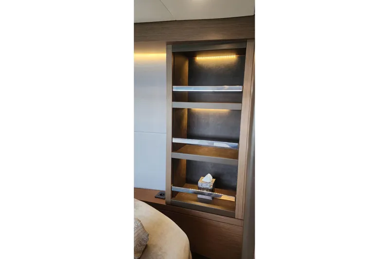 Slide: The Image of Luxury interior shelving with ambient lighting in 2023 Lagoon 50 yacht. - 83