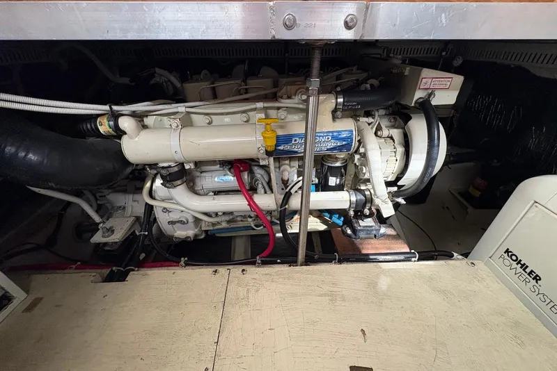 Slide: The Image of Engine compartment of 2002 Carver 406 Aft Cabin Motor Yacht with Kohler power system. - 28